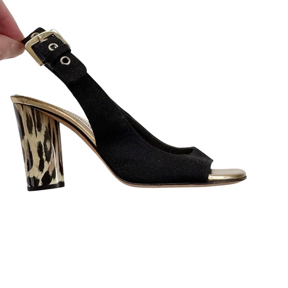 kate spade Italian Slingback Fabric Open Toe Sandal Shoe Leopard Heel Size 6 - Picture 3 of 12